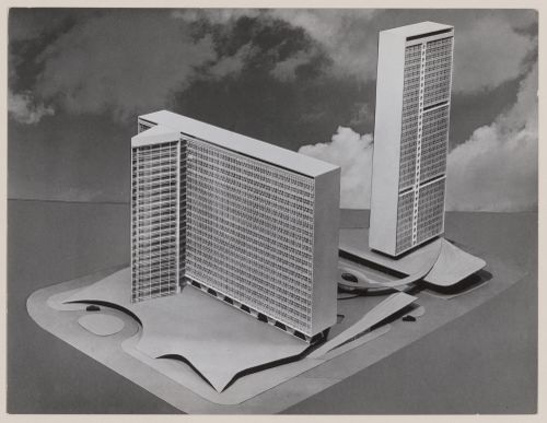 View of model for Governor Juscelino Kubitschek's Complex, under construction, Belo Horizonte, Brazil