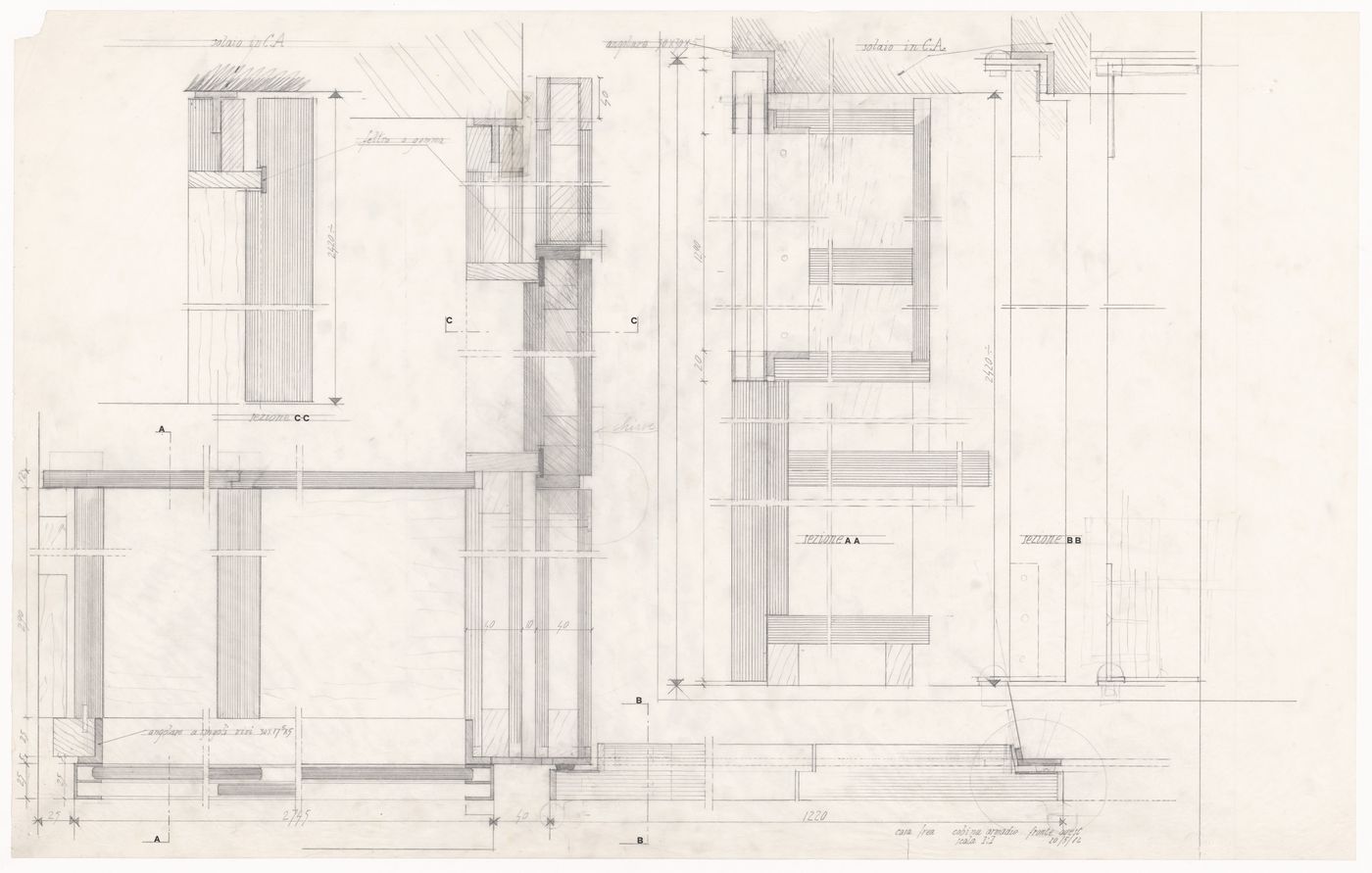 Plans and sections for Casa Frea, Milan, Italy
