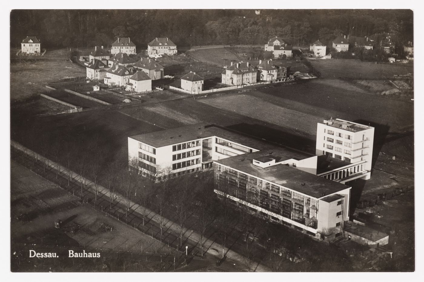 Aerial view of the Bauhaus building, Dessau, Germany