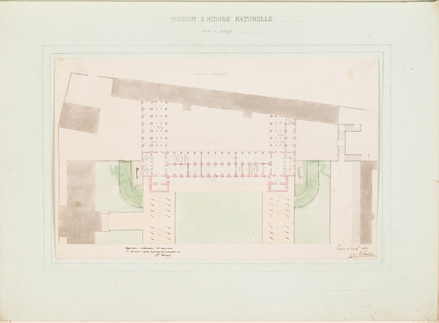 Project for a Galerie de zoologie, 1839: Plan for the "soubassement"