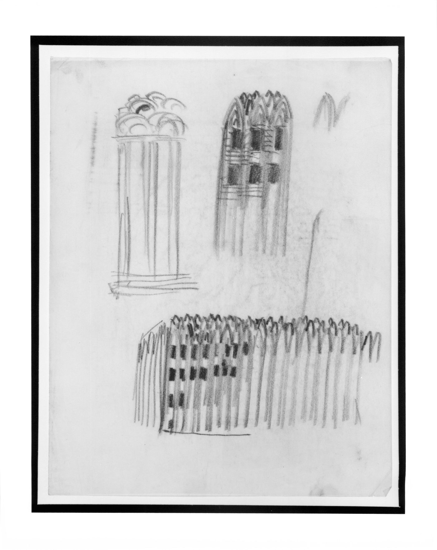 Perspective sketch and details of facade articulation for a Banking Hall Project, Dresden (?)