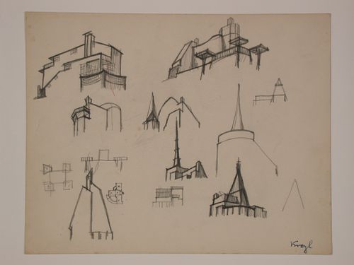 Sketches of buildings by Carl Krayl