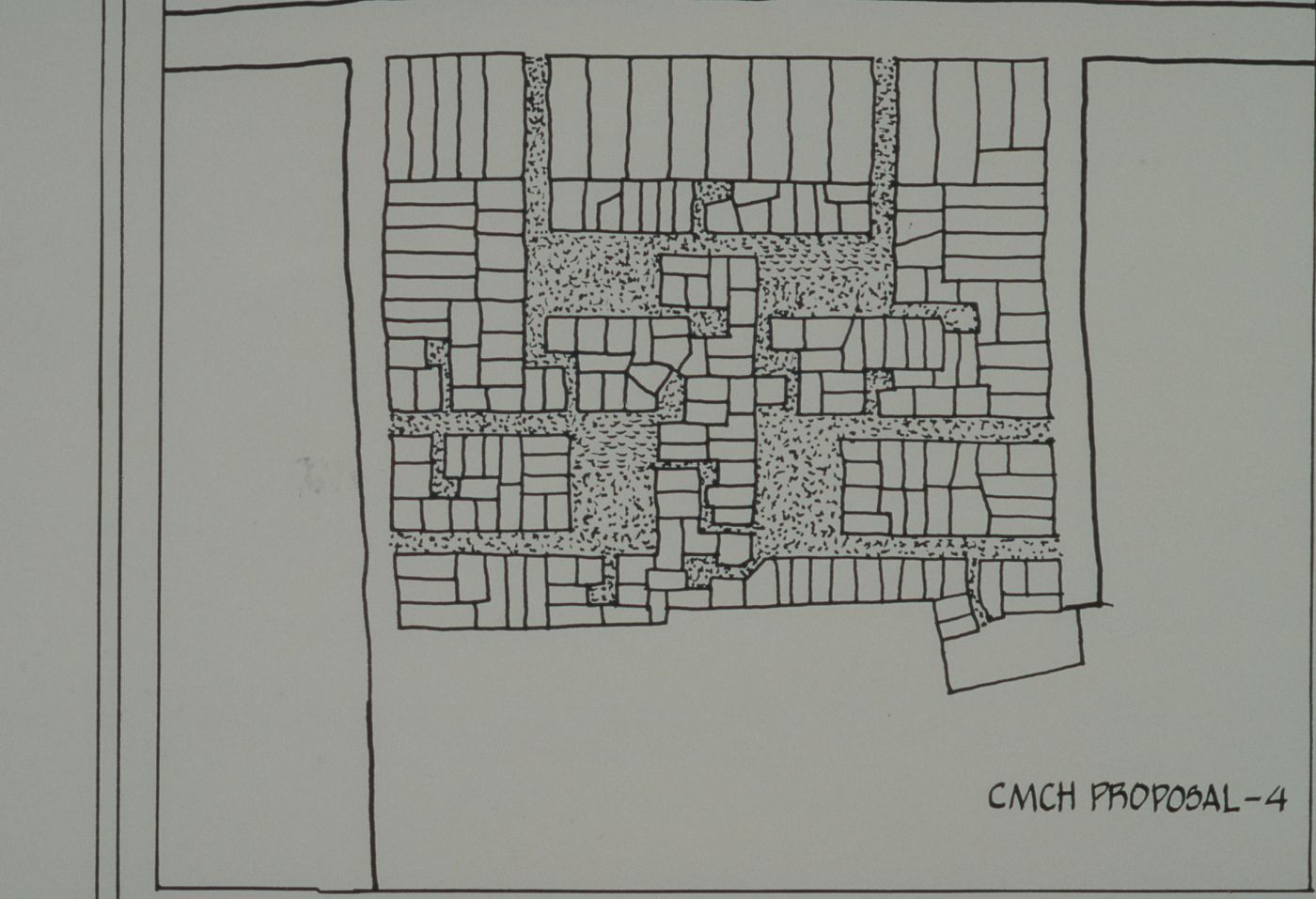 Site plan of Centre for Minimum Cost Housing proposal for the Aranya Housing Project, Indore, India