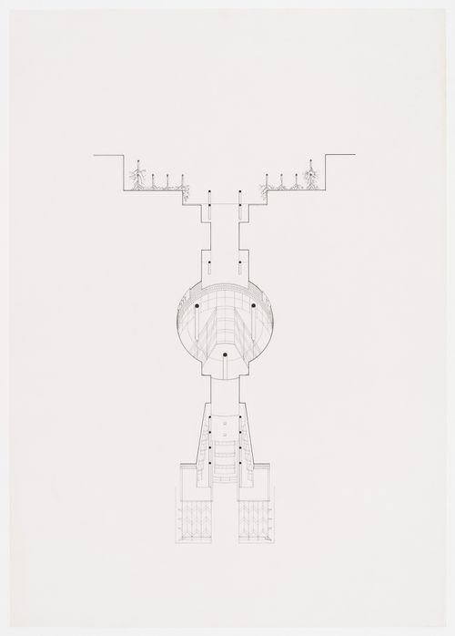 Science Library, University of California at Irvine, California: worm's eye axonometric of public walkway
