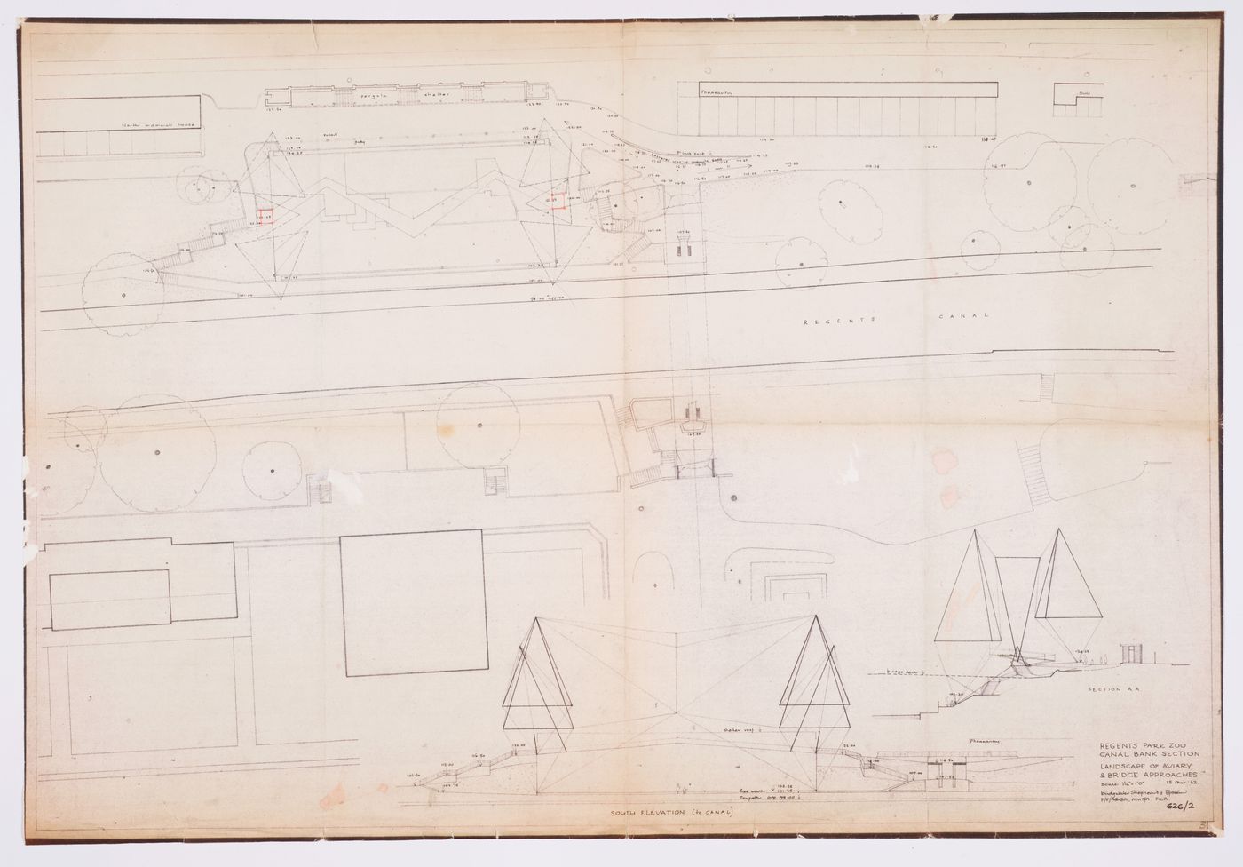 London Zoo Aviary, Regent's Park, London, England: plans, elevation and section