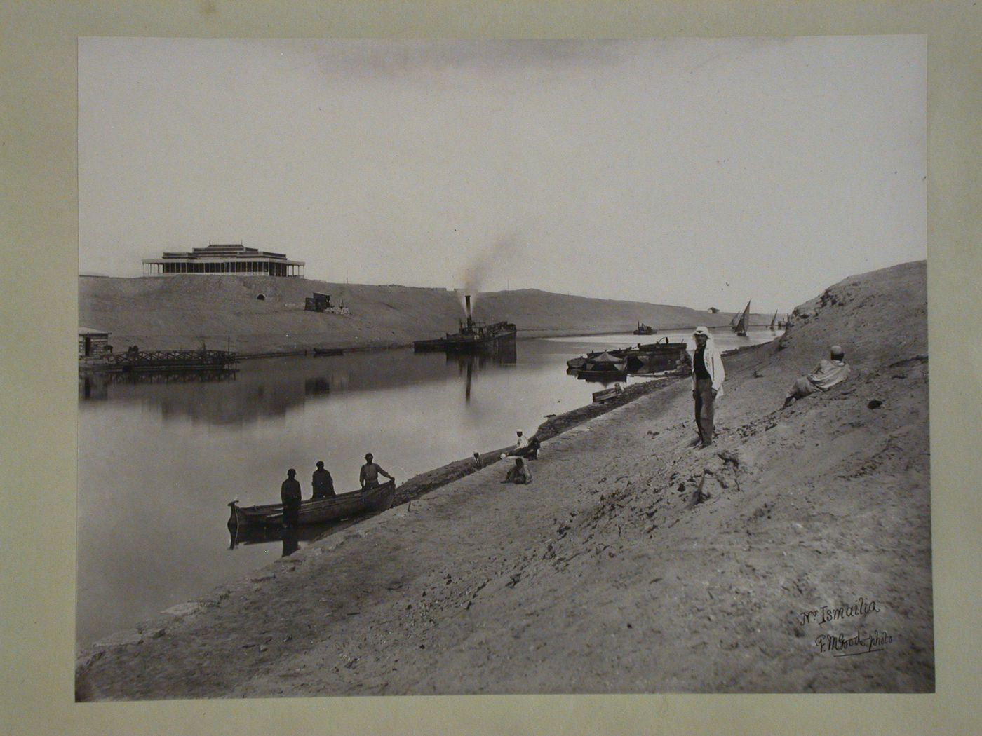 View of the Suez Canal near Al-Ismailiyah, with chalet of viceroy, Egypt