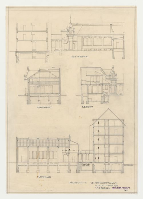 Sections, possibly for alterations and additions for a trade union corporate headquarters, Wiesbaden, Germany