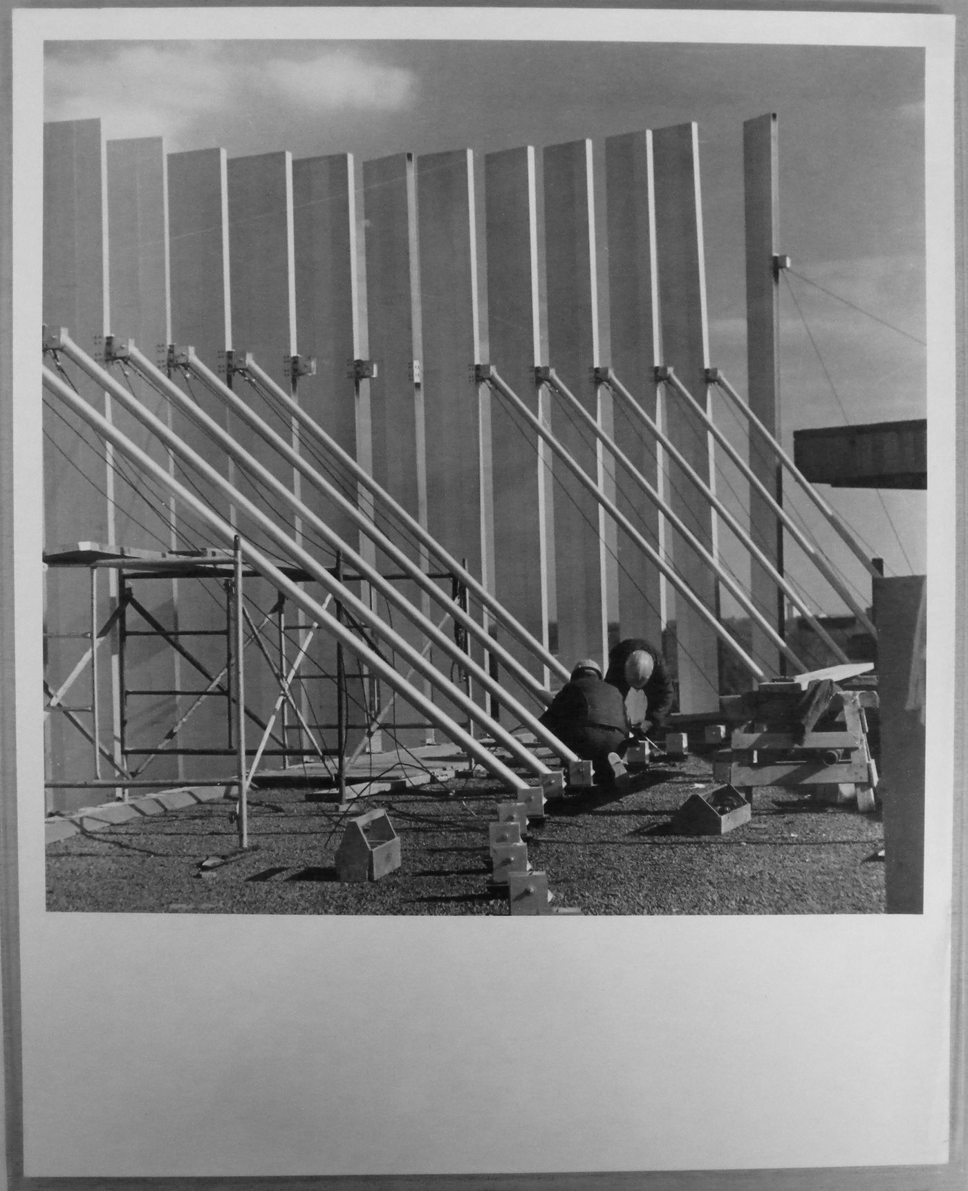 View of the Pavilion of France as its construction stage, Expo 67, Montréal, Québec