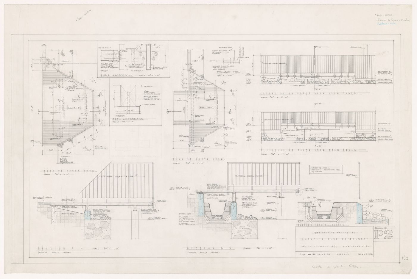 Plans and elevations for north and south docks for Children's Creative Centre Playground, Canadian Federal Pavilion, Expo '67, Montréal, Québec