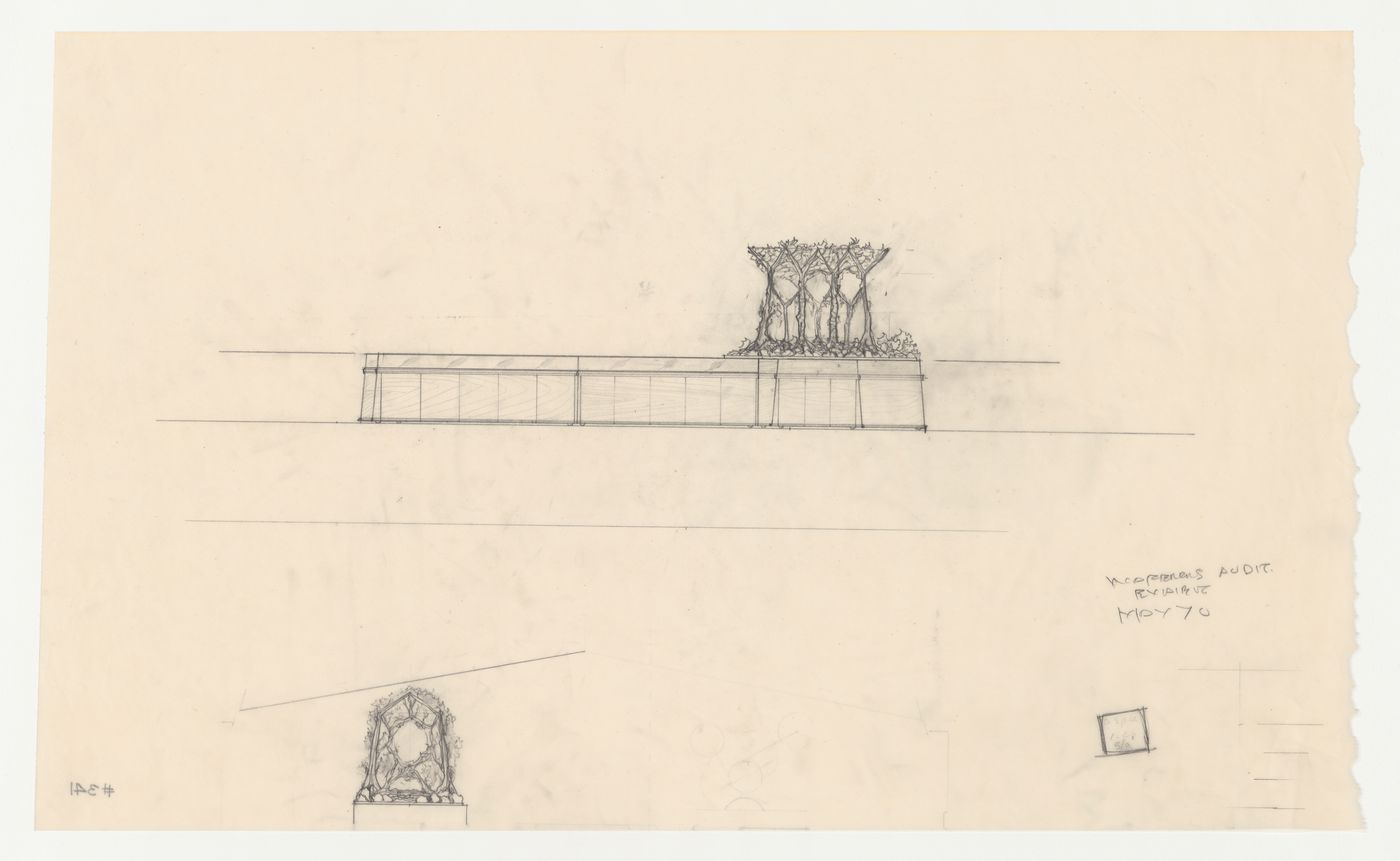 Wayfarers' Chapel, Palos Verdes, California: Elevations for a Swedenborgian educational model for the auditorium audiovisual exhibit