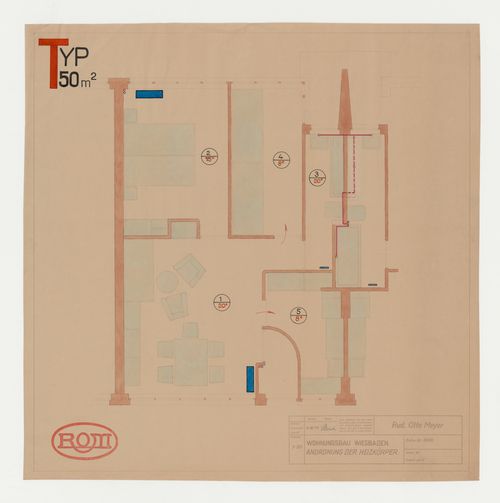 Plan for a housing unit showing radiator heating system, Wiesbaden, Germany