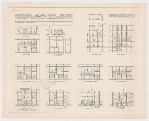 Floor, framing and piling plans and sections for Blocks 3 and 4, Tusschendijken Housing Estate, Rotterdam, Netherlands