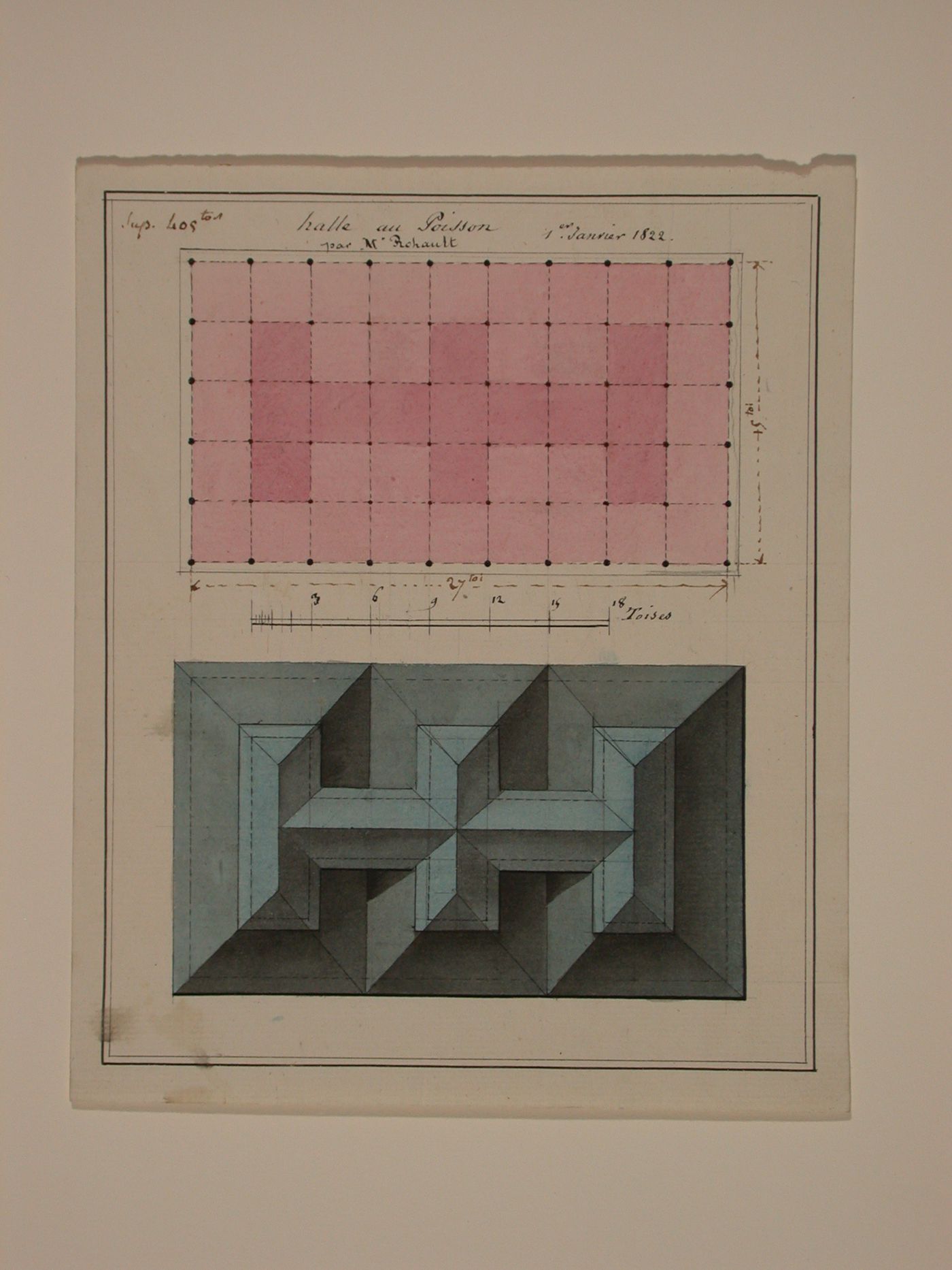 Floor and roof plans for Halle au Poisson, Marché des Carmes, Paris