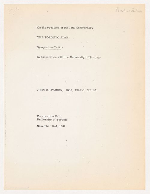 Symposium talk presented by Parkin at the 75th anniversary of the Toronto Star