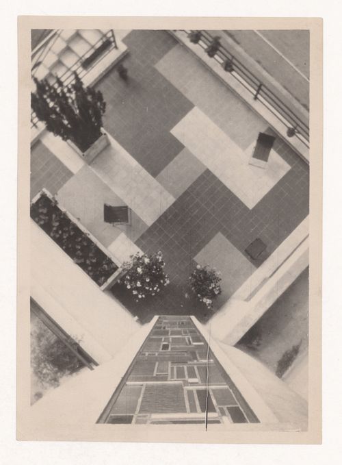 Bird's eye view of the terrace at Jan and Joel Martel's home and studio, Mallet-Stevens road in the 16th arrondissement, Paris, France