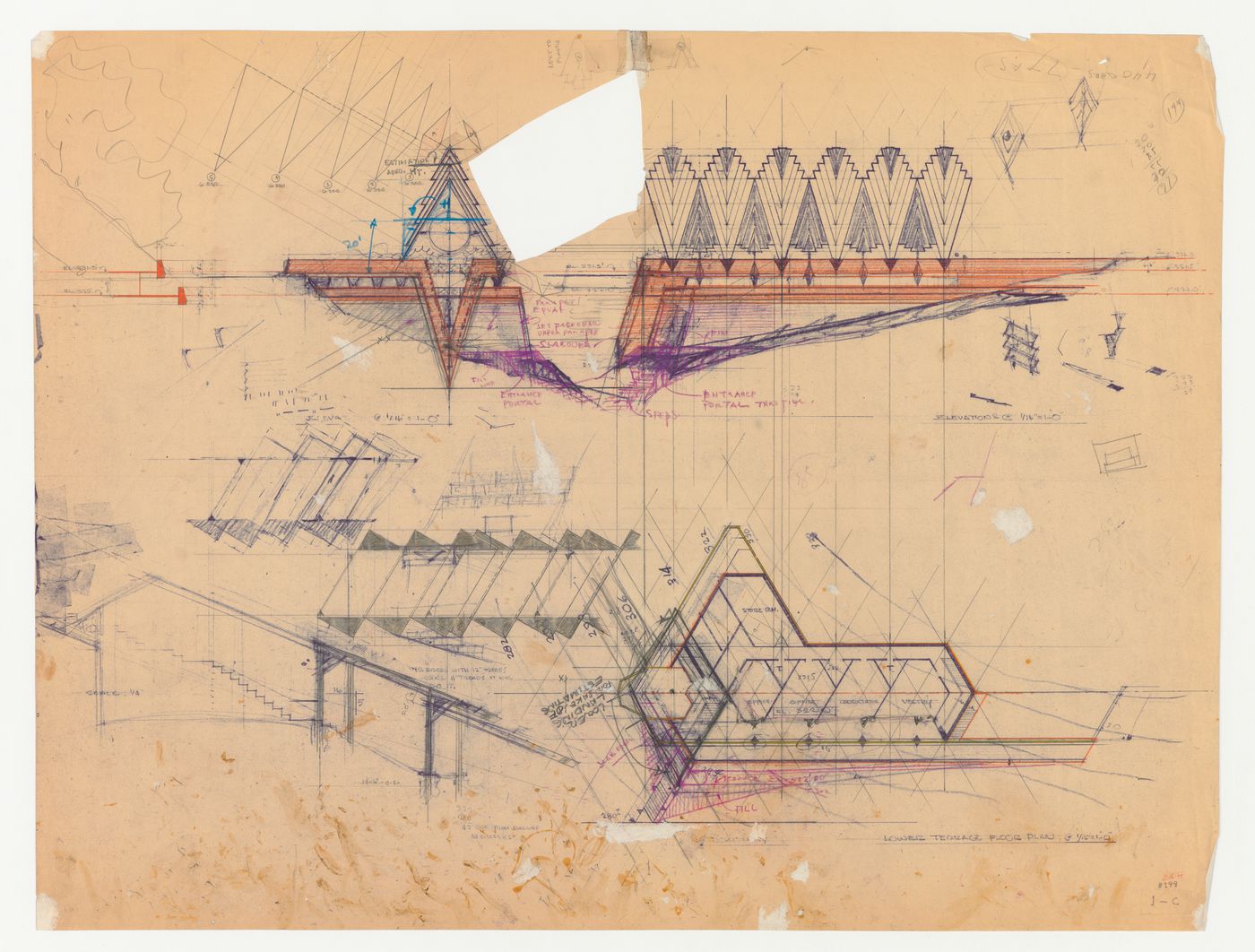 Swedenborg Memorial Chapel, El Cerrito, California: Elevations, plans, and section for the chapel and covered walkway