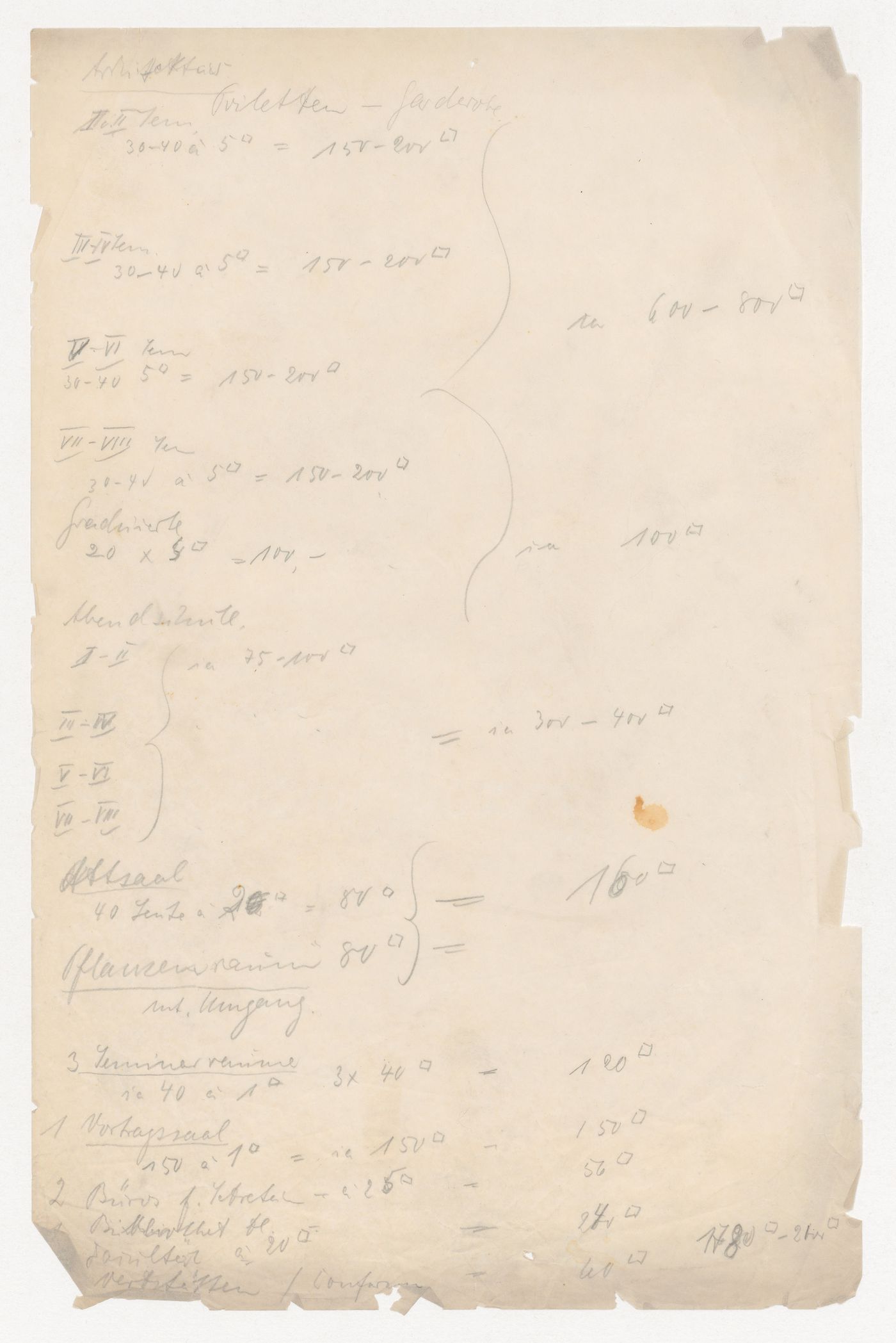Notes and calculations for Illinois Institute of Technology, probably for space requirements