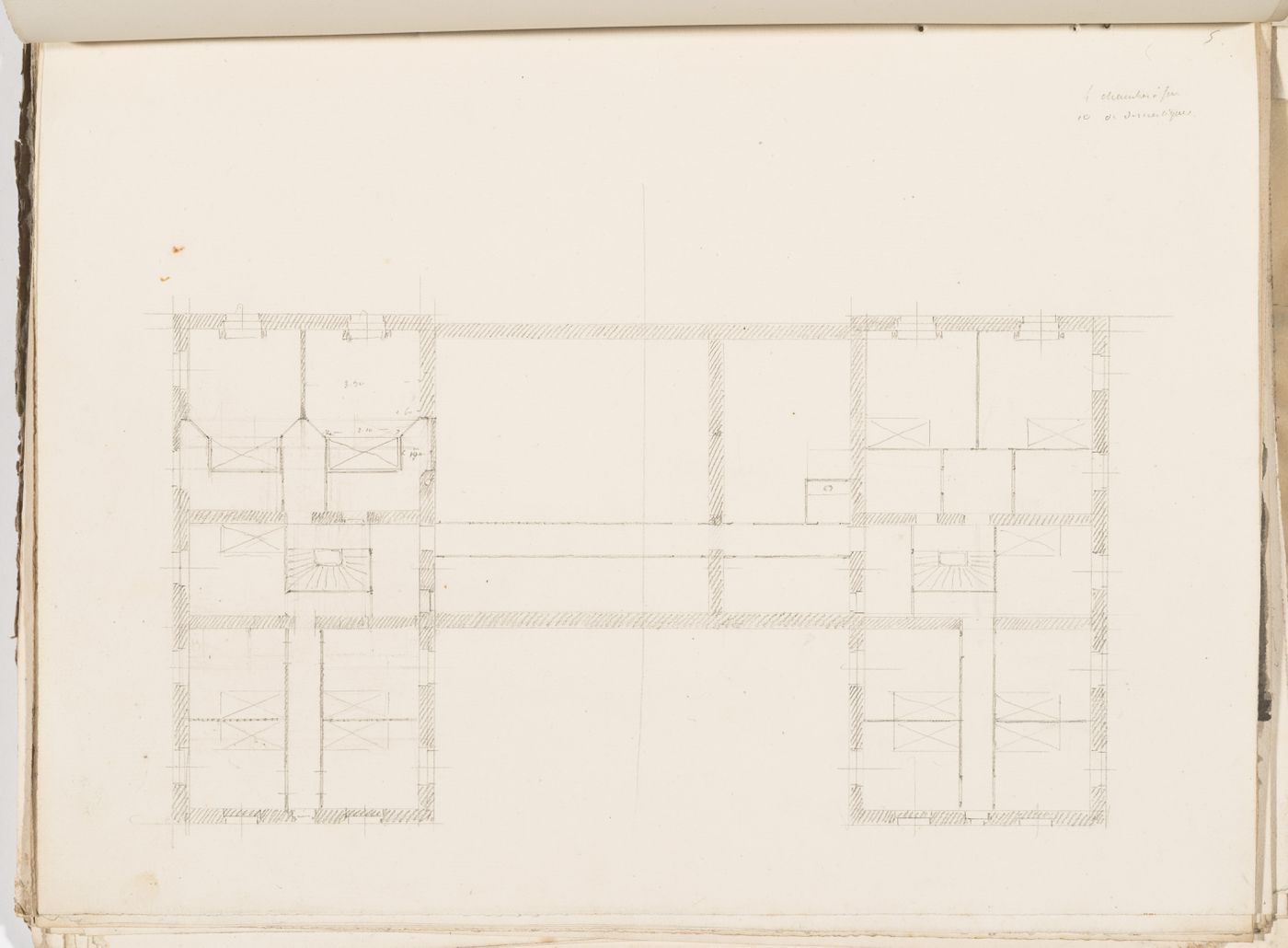 Project no. 5 for a country house for comte Treilhard: Second floor plan
