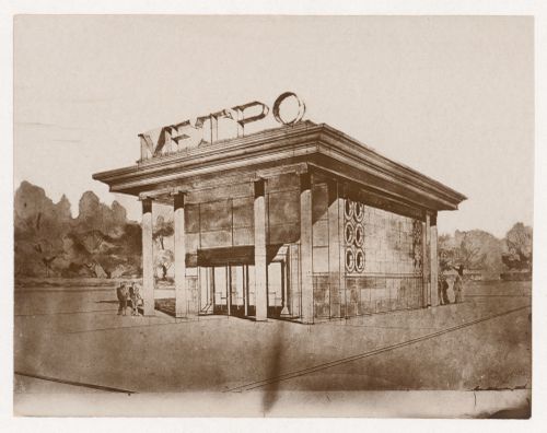 Photograph of a perspective drawing for the Kirovskaia subway station, Moscow