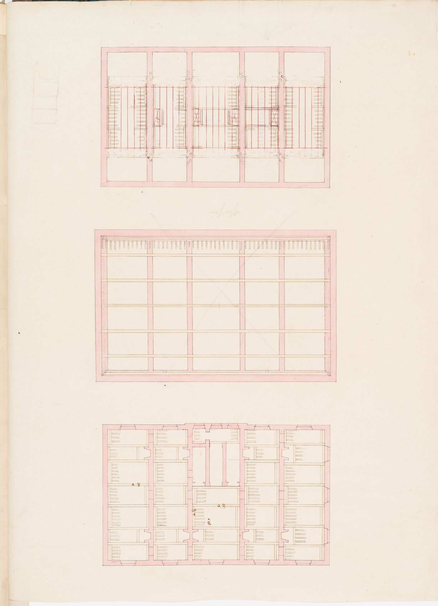 Project for the caserne de la Gendarmerie royale, rue Mouffetard: Floor framing plans for the officers' pavilion