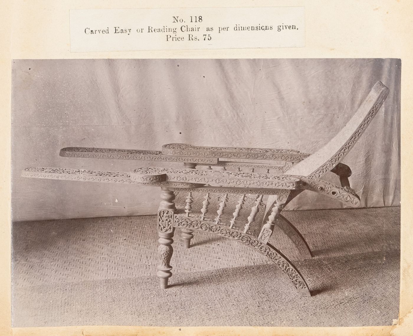 View of a chair, F. Beato Limited, C Road, Mandalay, Burma (now Myanmar)