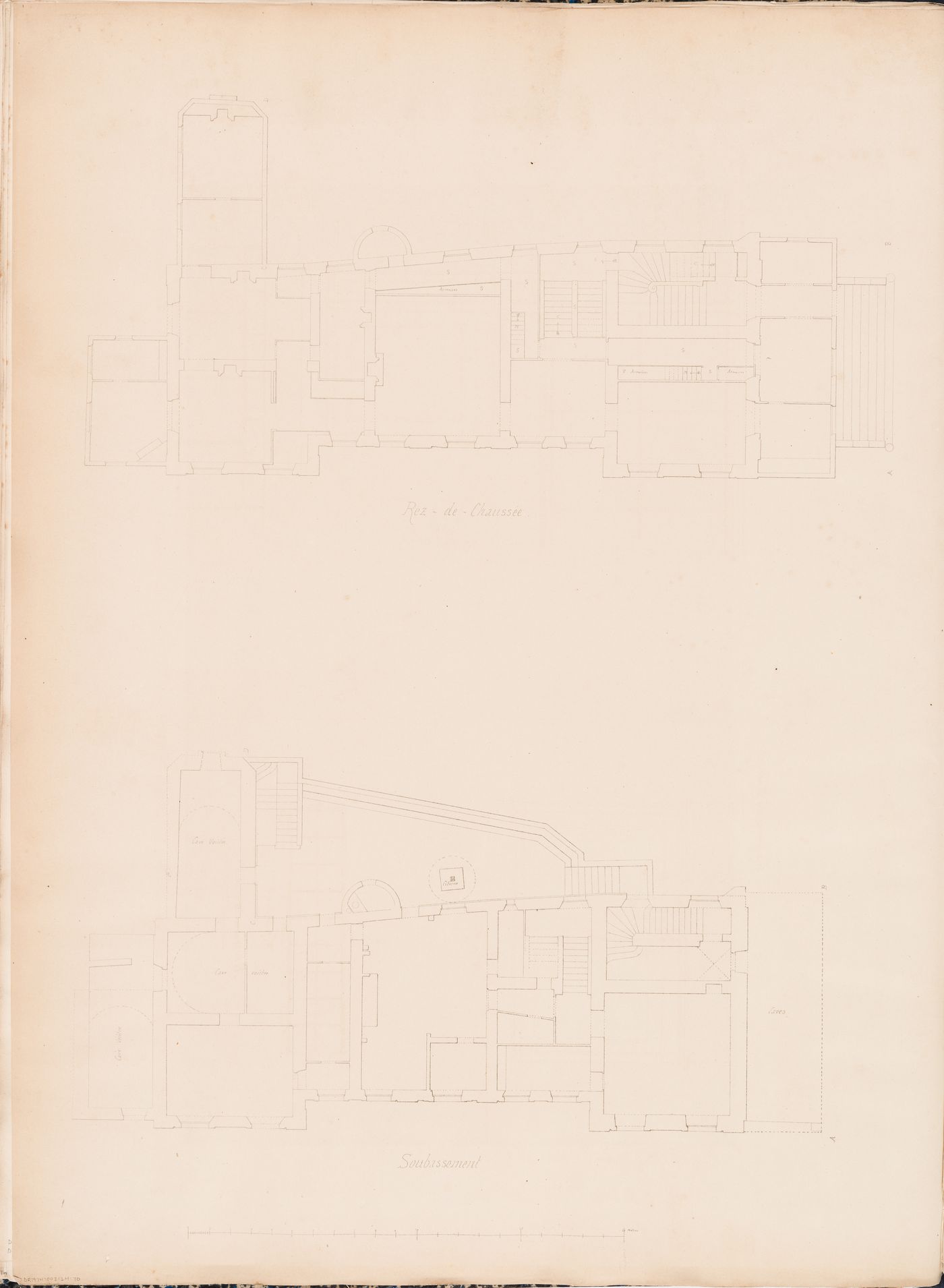 Plan for the "soubassement" and ground floor for an unidentifed building