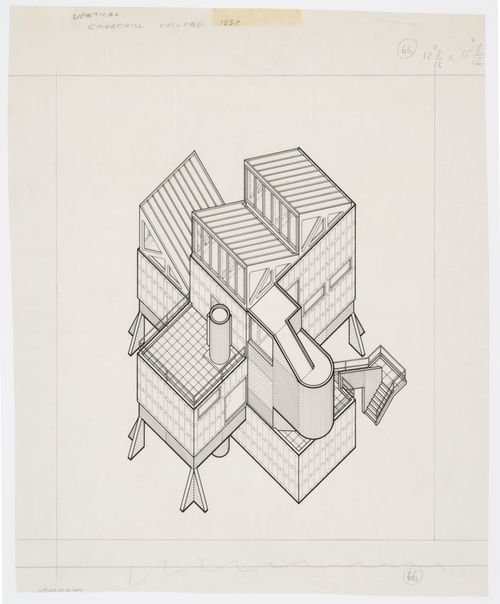 Churchill College, University of Cambridge, Cambridge, England: axonometric of the library