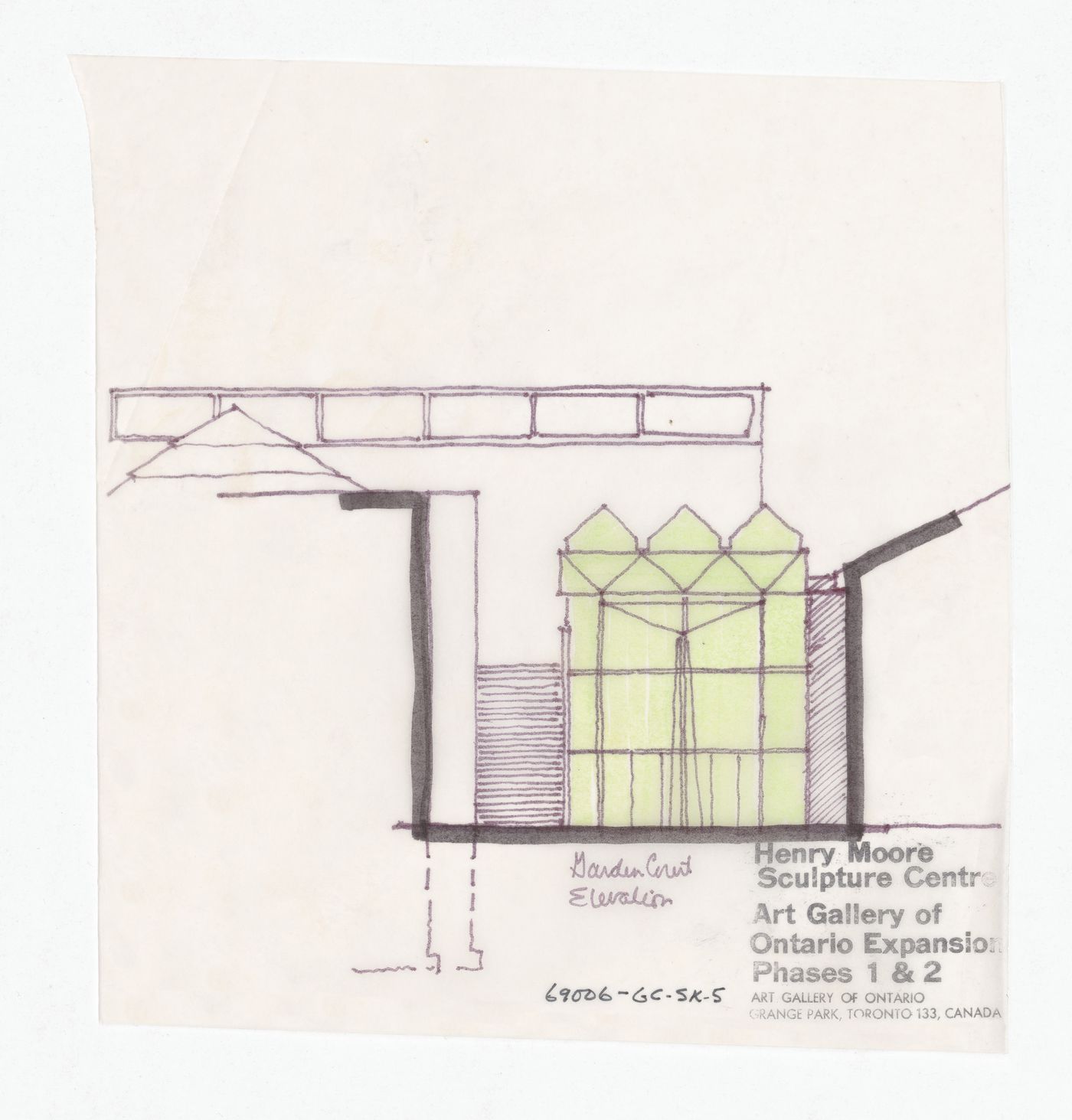 Elevation for Henry Moore Sculpture Centre, Art Gallery of Ontario, Stage I and II Expansion, Toronto