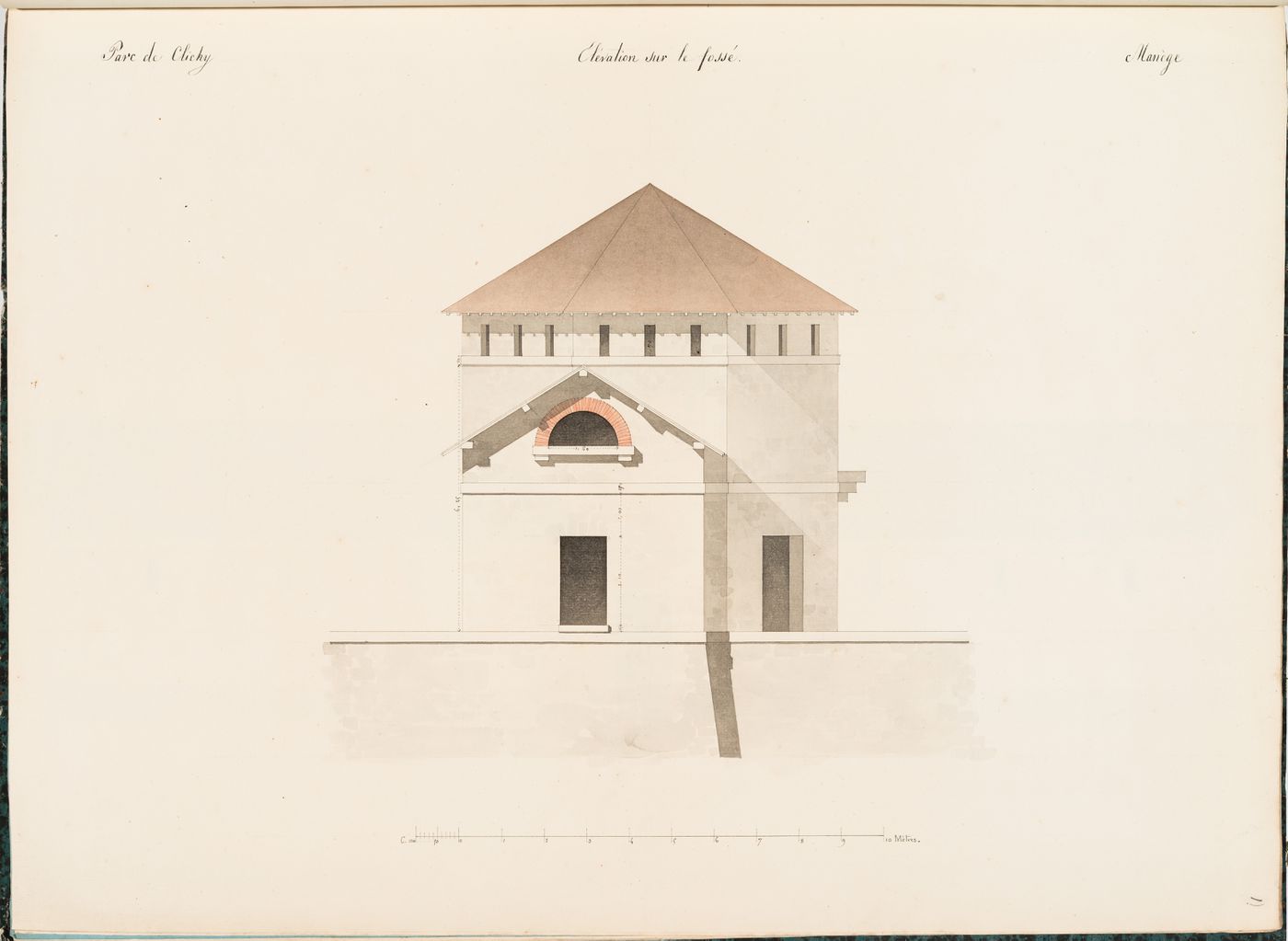 Elevation for a manège facing a "fossé", Parc de Clichy