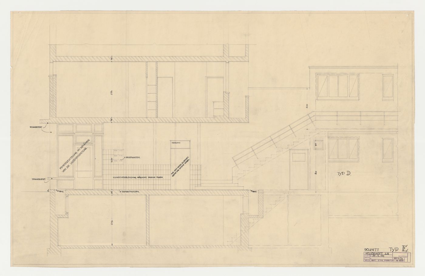 Section for a type E store and housing unit, Hellerhof Housing Estate, Frankfurt am Main, Germany