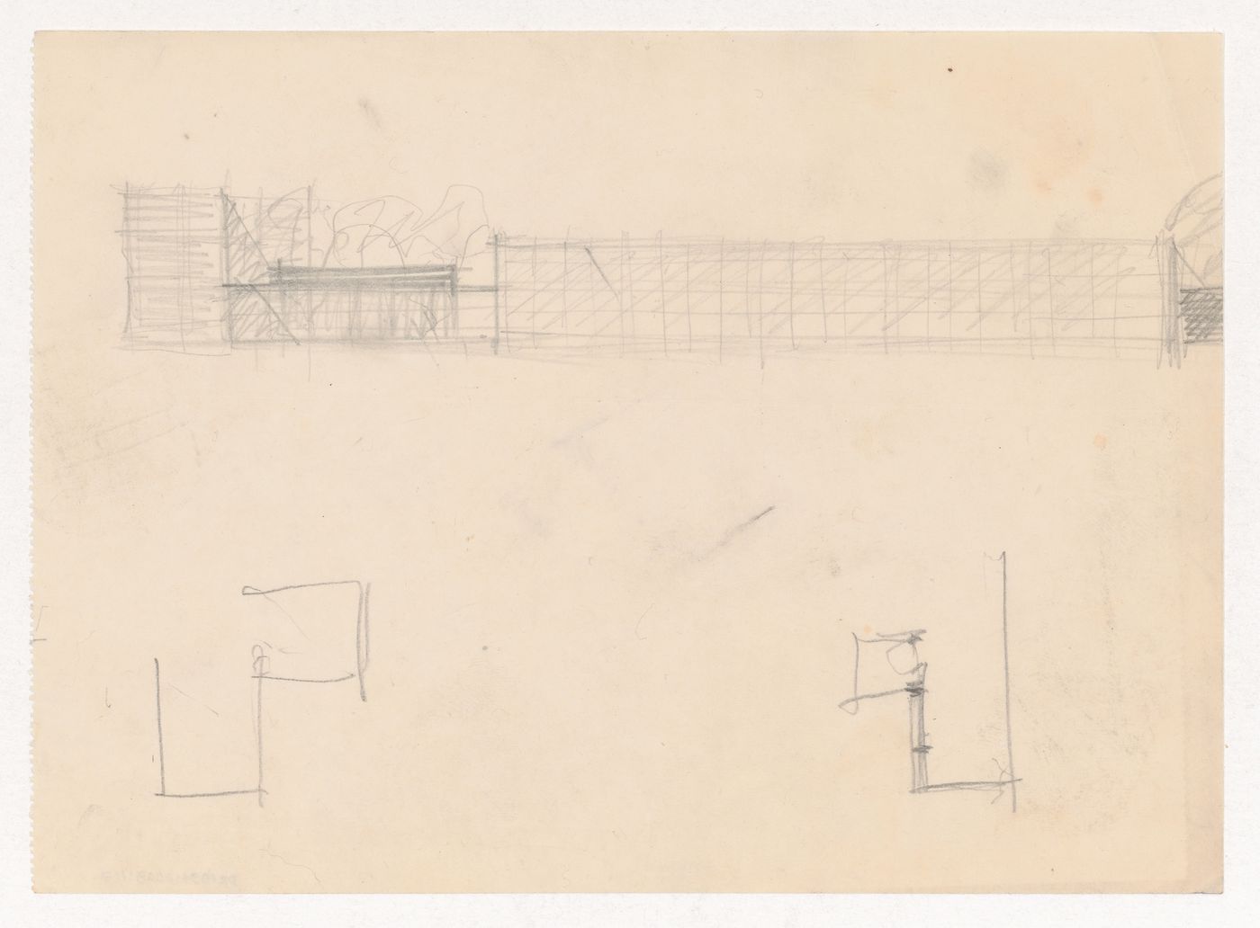 Sketch elevation and partial sketch plans for a campus building for Illinois Institute of Technology