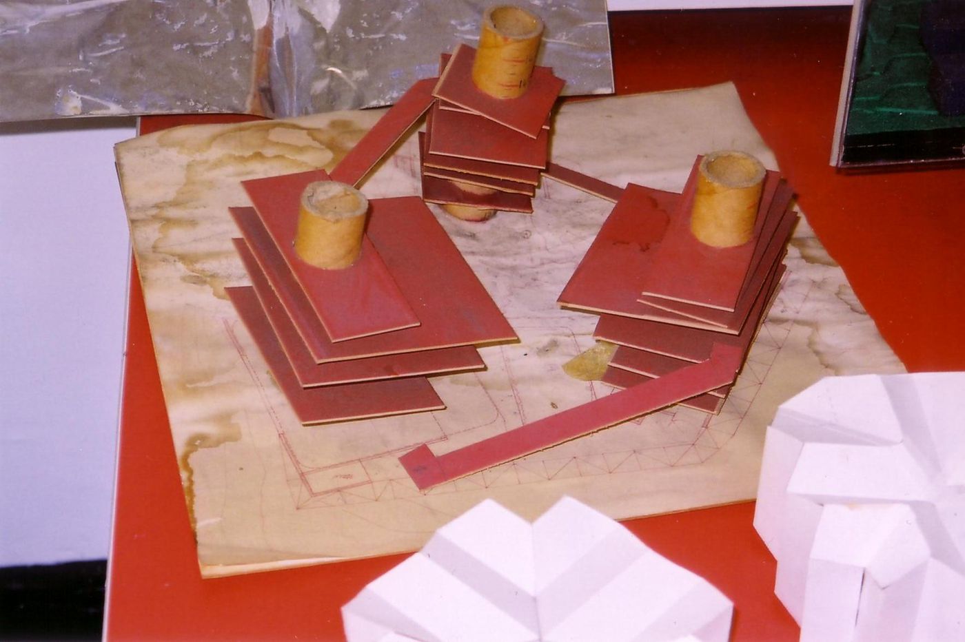 Model, possibly used as a working model, including folded paper structures