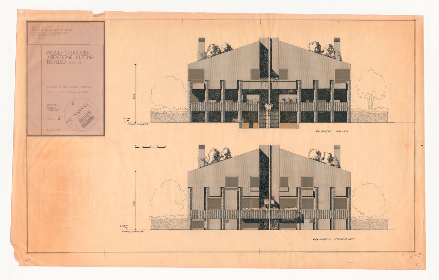 Elevations for Casa Antonielli, Pergine Valdarno, Italy