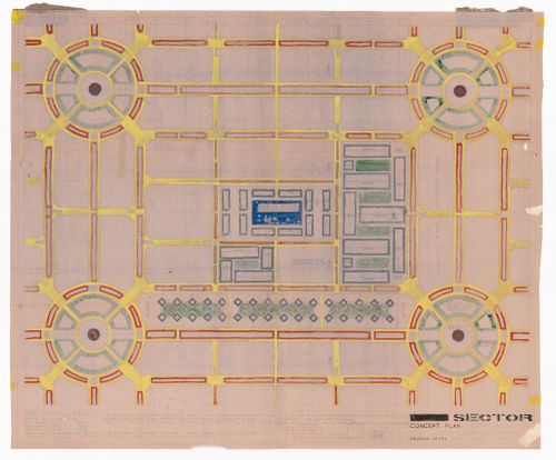 Ground level concept plan for sector incorporating new ideas of traffic, recycling and production for Linear city, Chandigarh, India