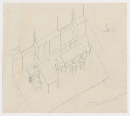 Axonometric for furniture for M.J.I. de Jonge van Ellemeet's office in Rotterdam City Hall, Netherlands