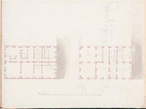 Plans and sketch section, possibly for a hôtel for the de Lorgeril family in Rennes