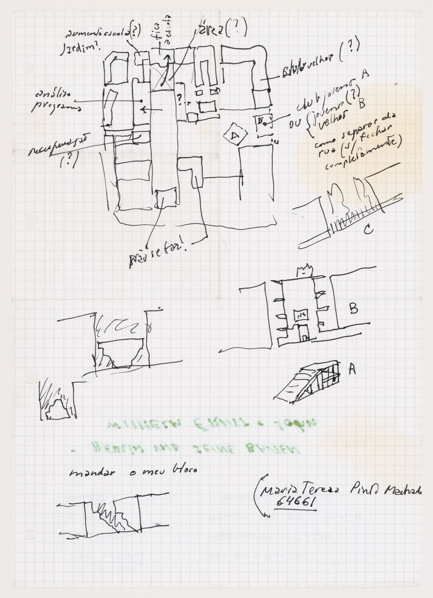 Sketches showing programmatic arrangement, Block 121, Berlin