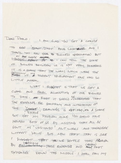 Letter from Gordon Matta-Clark to Paolo Minetti