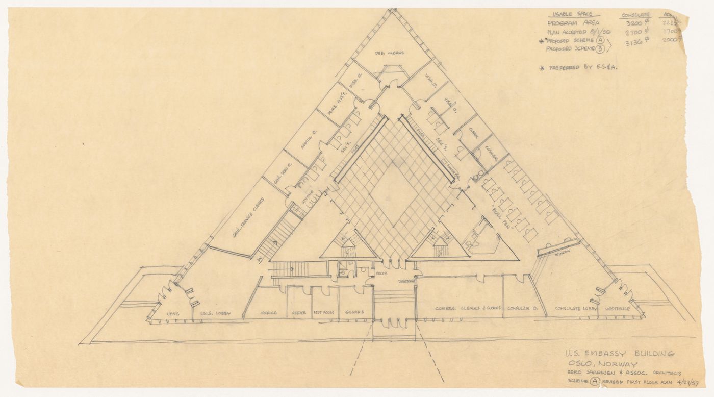 First floor plan for United States Embassy, Oslo, Norway