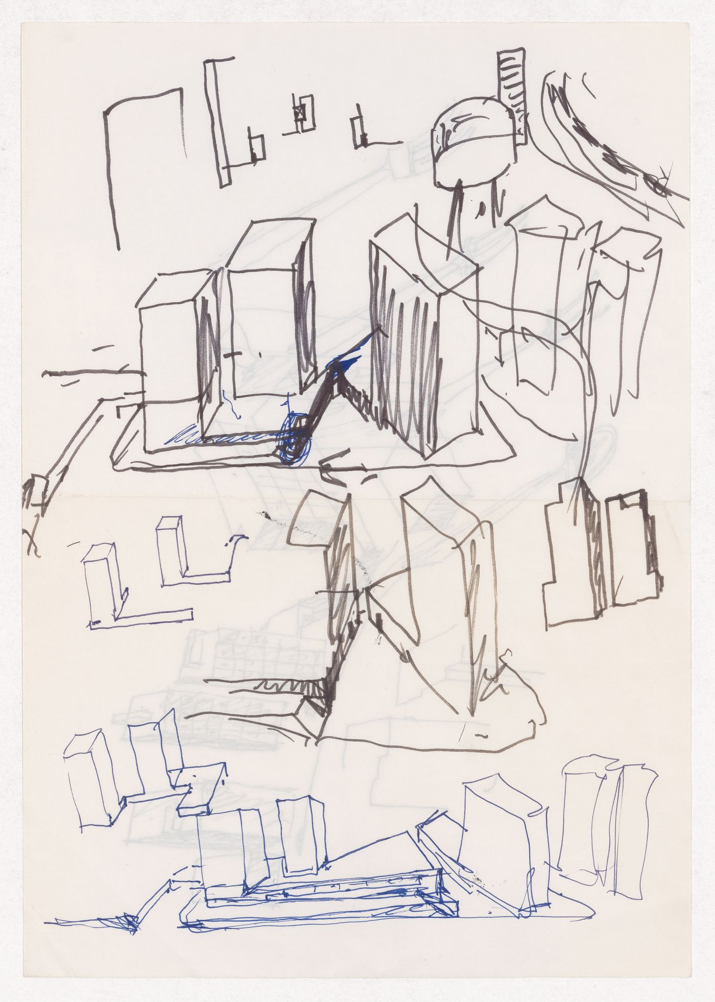 Sketch axonometric views for Habitações e Comércio EURO Centre, Porto, Portugal