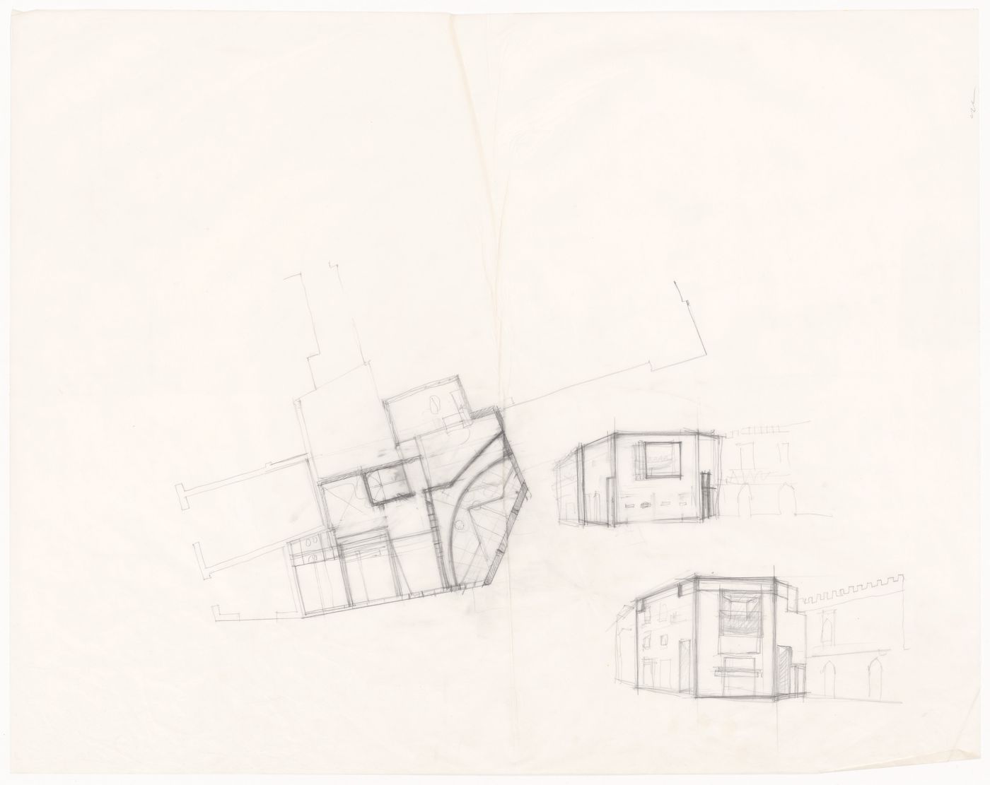 Floor plan and perspective sketches for Casa sul Lungomare, Otranto, Italy
