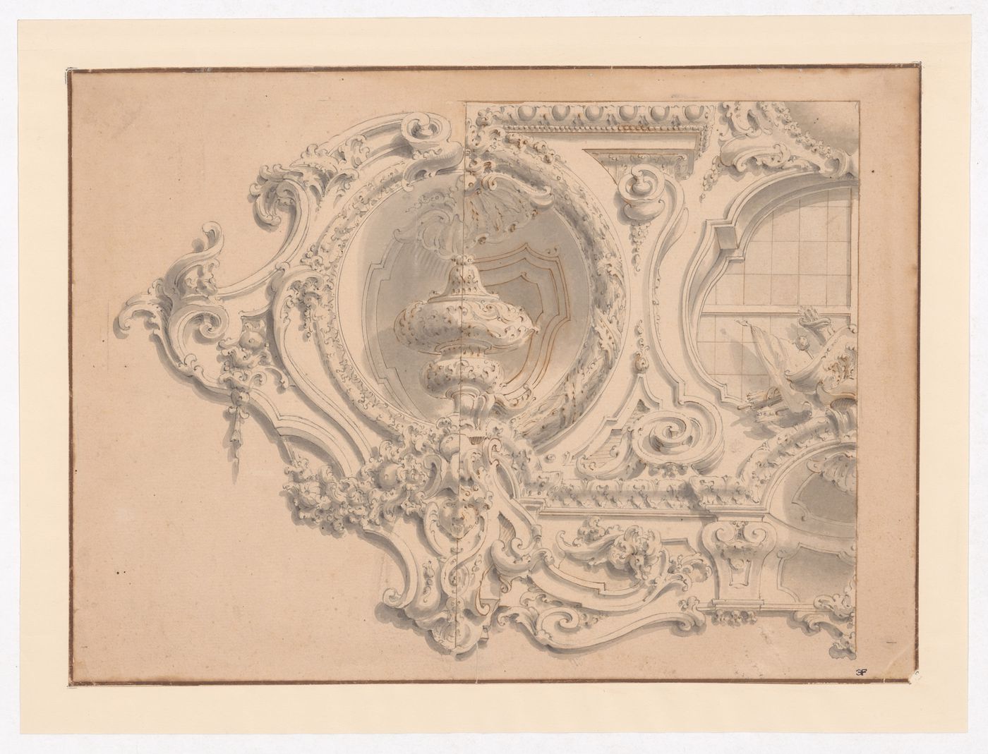 Dessin avec deux variantes pour le décor en stuc d'une niche