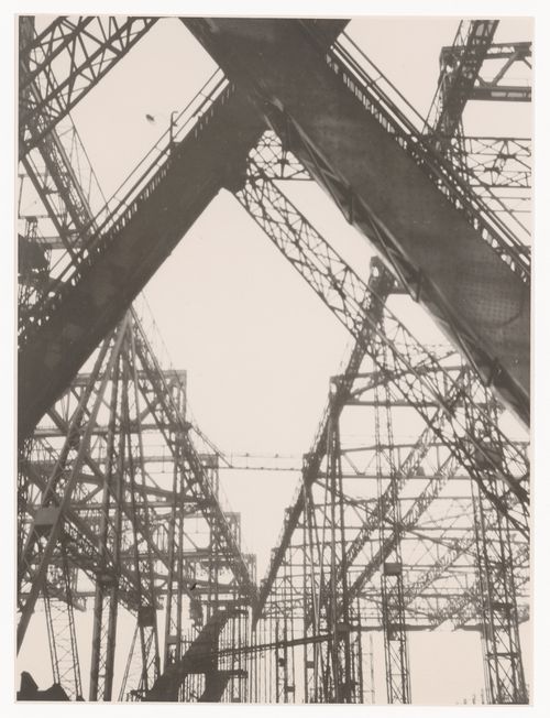 Abstract view tall metal trestles and scaffolding under construction, Germany