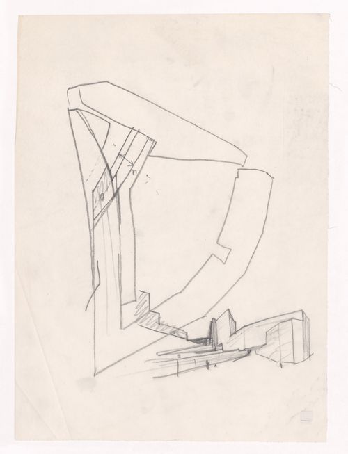 Sketch plan and perspective for Edifício de Escritórios na Av. D. Afonso Henriques, Avenida da Ponte, Porto, Portugal