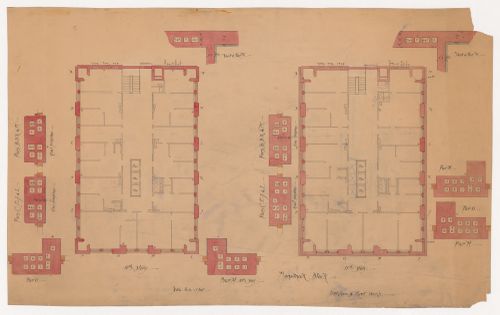 Monadnock Block, Chicago: Tenth and eleventh floor plans with plans for piers showing the location of pipes