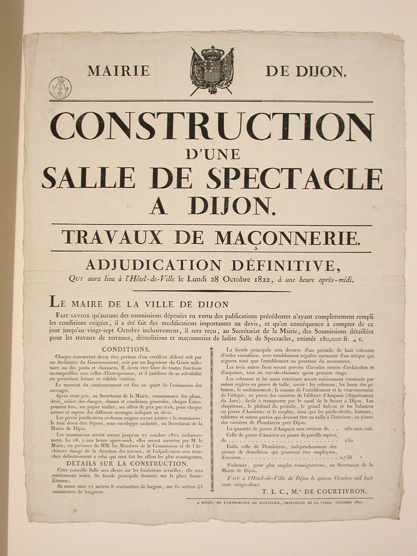 Poster putting out to tenderthe masonry work necessary to...