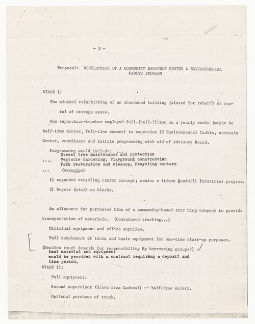 Proposal for the development of a community Ressource Center and Environmental Cadet Program