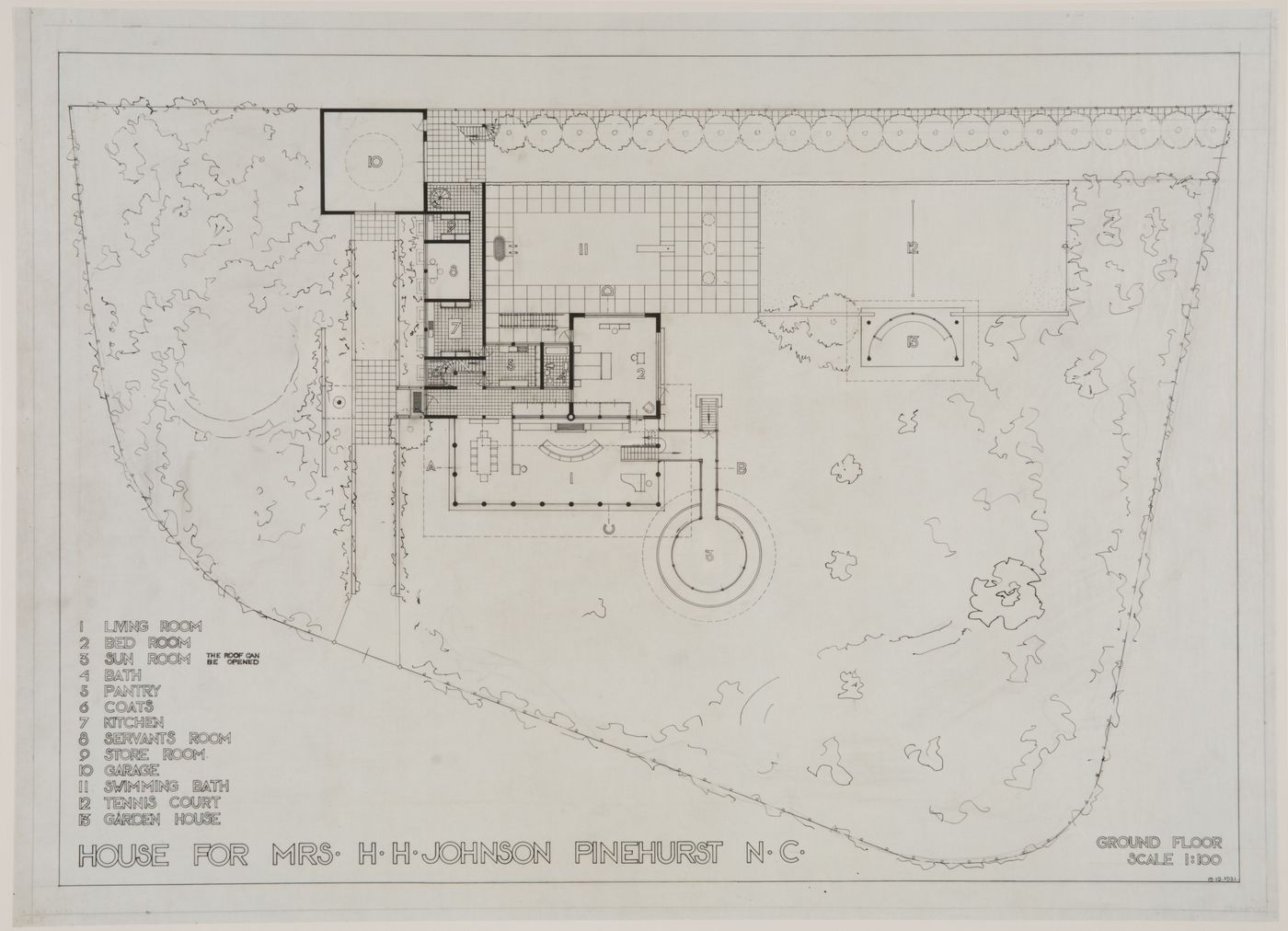 Site plan for Johnson House showing planting, Pinehurst, North Carolina