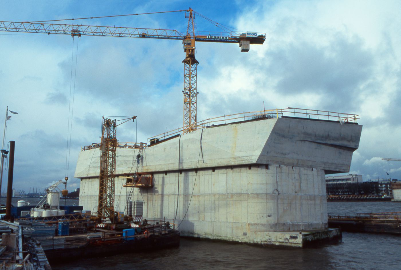 View of the fifth pier under construction, Erasmus Bridge construction, Rotterdam