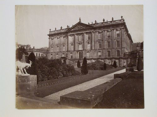 View of the west façade of Chatsworth House, Derbyshire, England